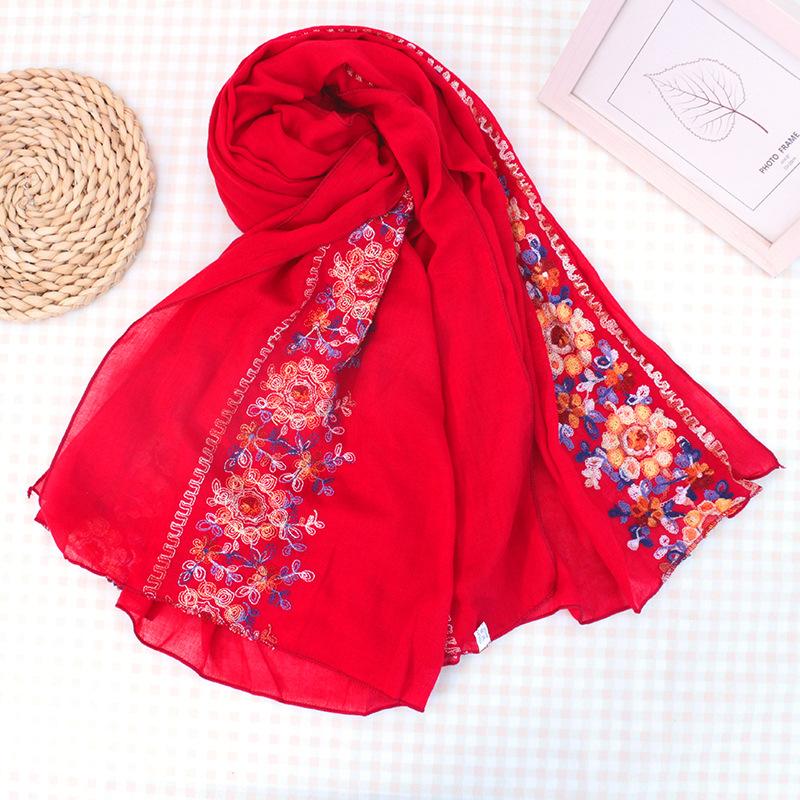 Women Shawl Travel Embroidery Retro Cotton Linen Hijab Sun Protection Warmth Sunshade Beach Cape Desert Cape Bohemian Scarf