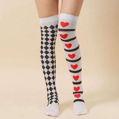 Oberschenkelhohe Strümpfe mit Pokerkarten-Druck, Cosplay-Kostüm, lange Socken, Lolitasocken, Overknee-Lolitasocken, Halloween-Socken