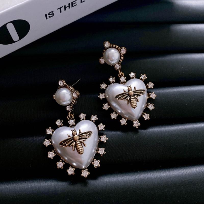 Heart Baroque Freshwater Pearl Pendant Earrings For Women Hyperbole Personality Animal Bee Earrings Party Jewelry