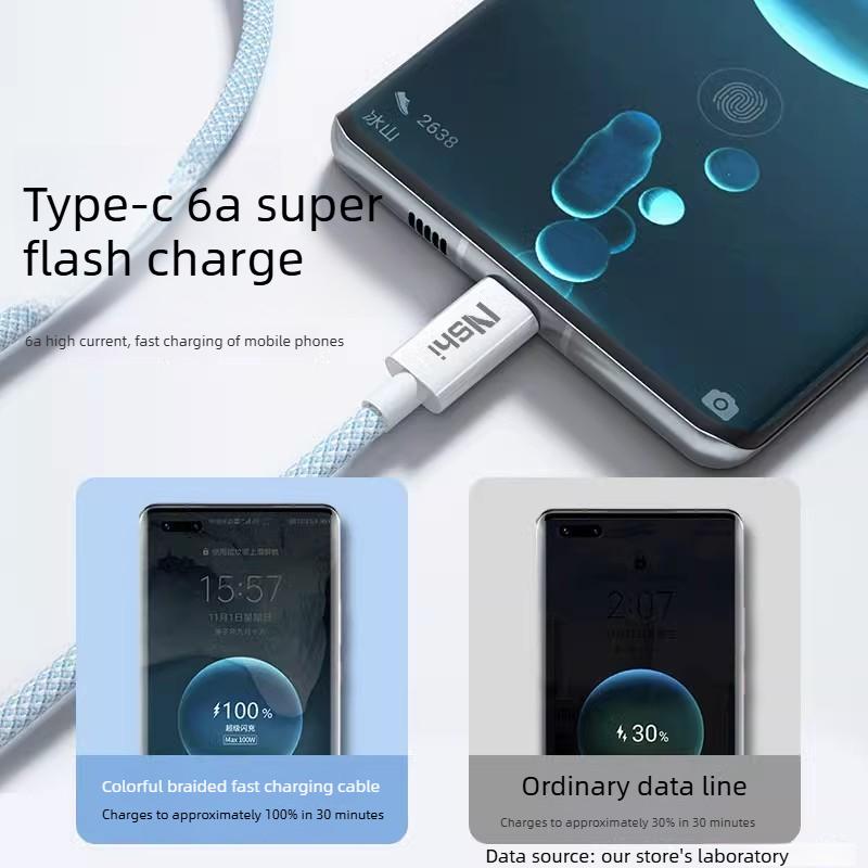 Compatible with Apple and Android Data Cables, PD Fast Charging Dual-TYPEC, Huawei and Xiaomi Super Fast Charging Braided Cable 66W