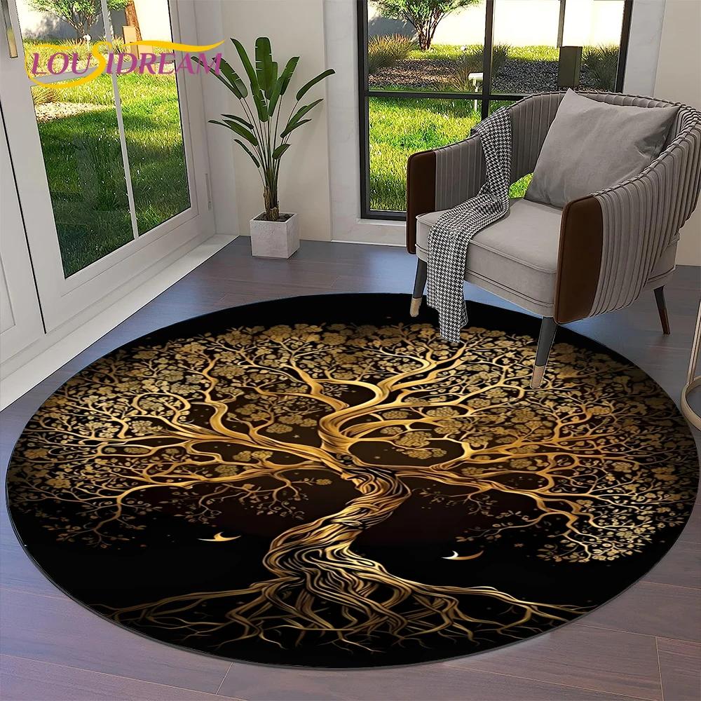 Tree of Life Viking Yggdrasil Valknut Round Carpet Rug for Living Room Bedroom Sofa Decor,Kid Paly Area Rug Non-slip Floor Mat