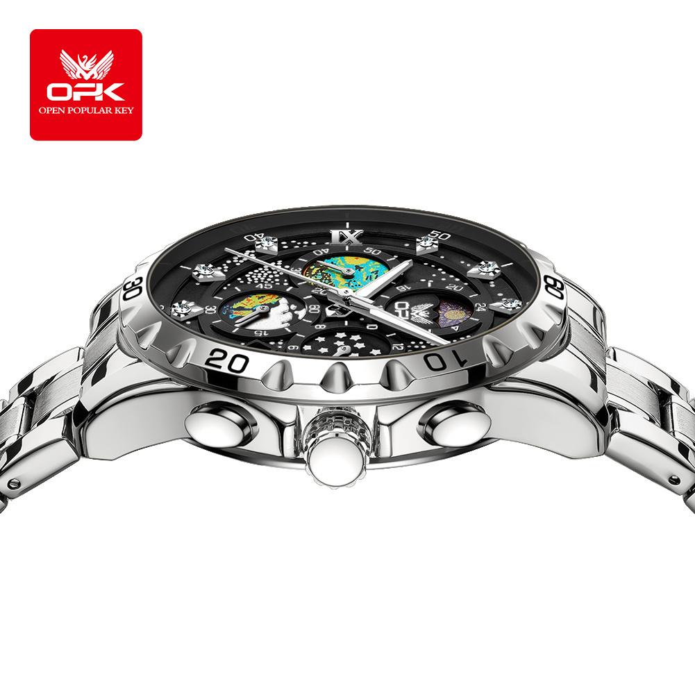 OPK 8175 multifunctional timing steel strip men's quartz watch
