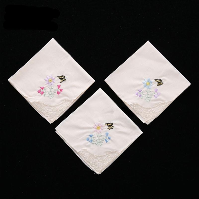 

3 шт. 28x28 см 100% хлопок цветочная вышивка квадратный шарф простой женский дамский носовой платок свадебный подарок на вечеринку