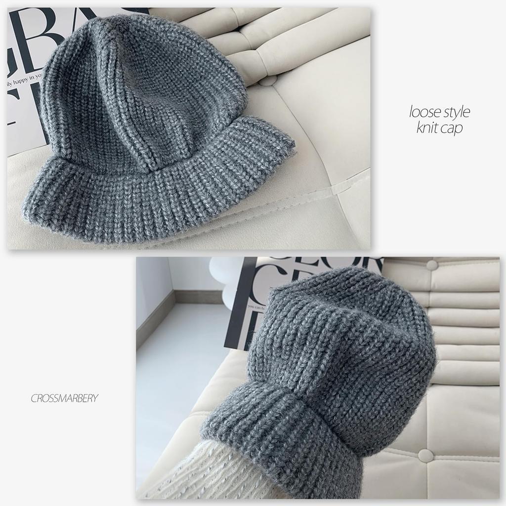 Crossmarberry Knit Korean and Available in Plus Loose Solid Perfect for CY116 Gray Women's Beanie, Style, Oversized, Warm, Comfortable, Sizes, Cute,