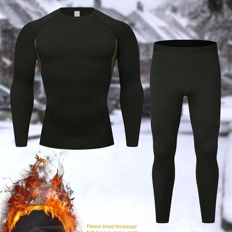 

Мужская зимняя быстросохнущая армейского зеленого цвета с флисом Heattech спортивная одежда для улицы, для беговых лыж, быстросохнущий велосипедный костюм Black Green and velvet suit S