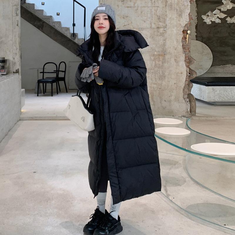 Down Cotton-padded Jacket Girls' Long Over-the-knee Winter New Padded Cotton-padded Coat Bread Coat.