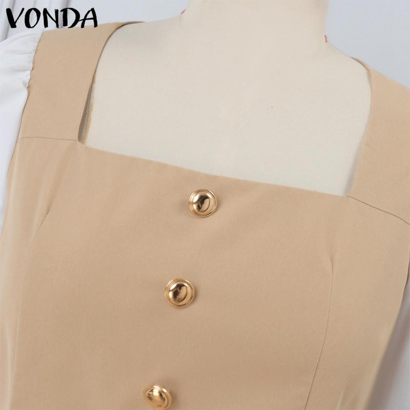 VONDA Women Casual Long Sleeve Square Neck Colorblock Dress