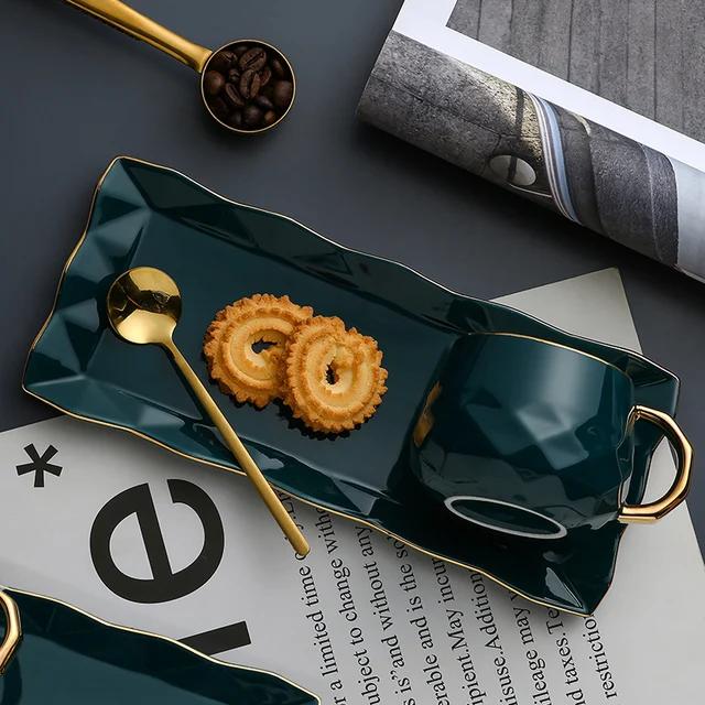 Simple Modern Ceramic Spoon Set Gold Metal Tea Cup Vintage Reusable Tazas De Cafe Drinkware Coffee