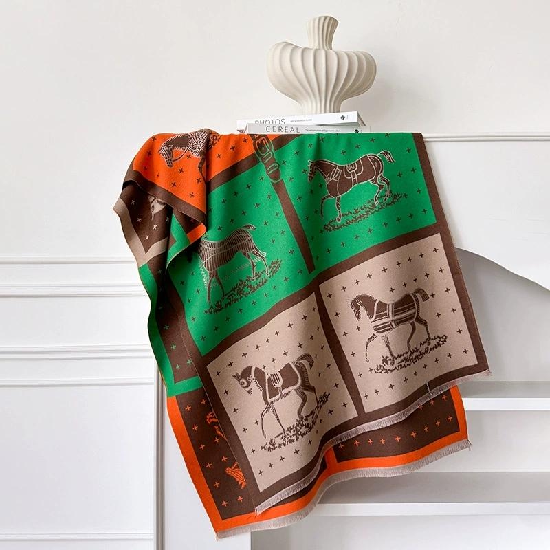 Winter Elegant Lady Style Printed Faux Cashmere Scarf For Women Double-Sided Cold Protection Neck Warm Scarf And Shawls 180*65Cm