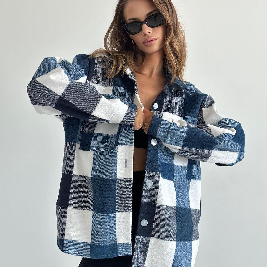 Women's 2025 Thick Plaid Shirt Jacket: Versatile Lazy Style for Autumn & Winter