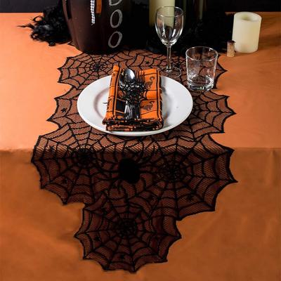 1PC Halloween Spider Web Black Lace Table Runner Kitchen Dining Table Decor Indoor Outdoor Party Spooky Holiday Home Decoration