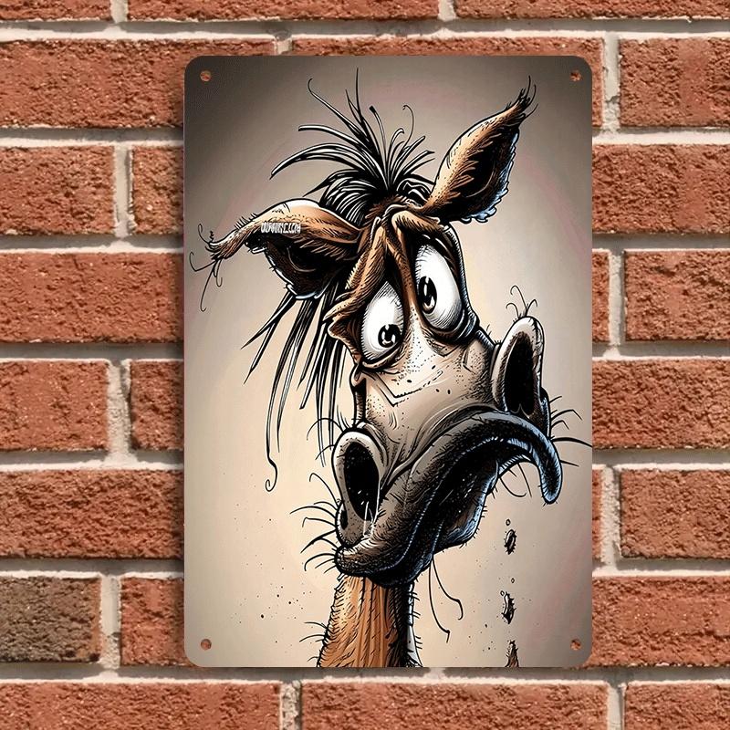1 Piece of Fun Cartoon Donkey Head Tin Painting Plaque, Creative Home Wall Decoration, Suitable for Living Room, Bedroom, Bar, a
