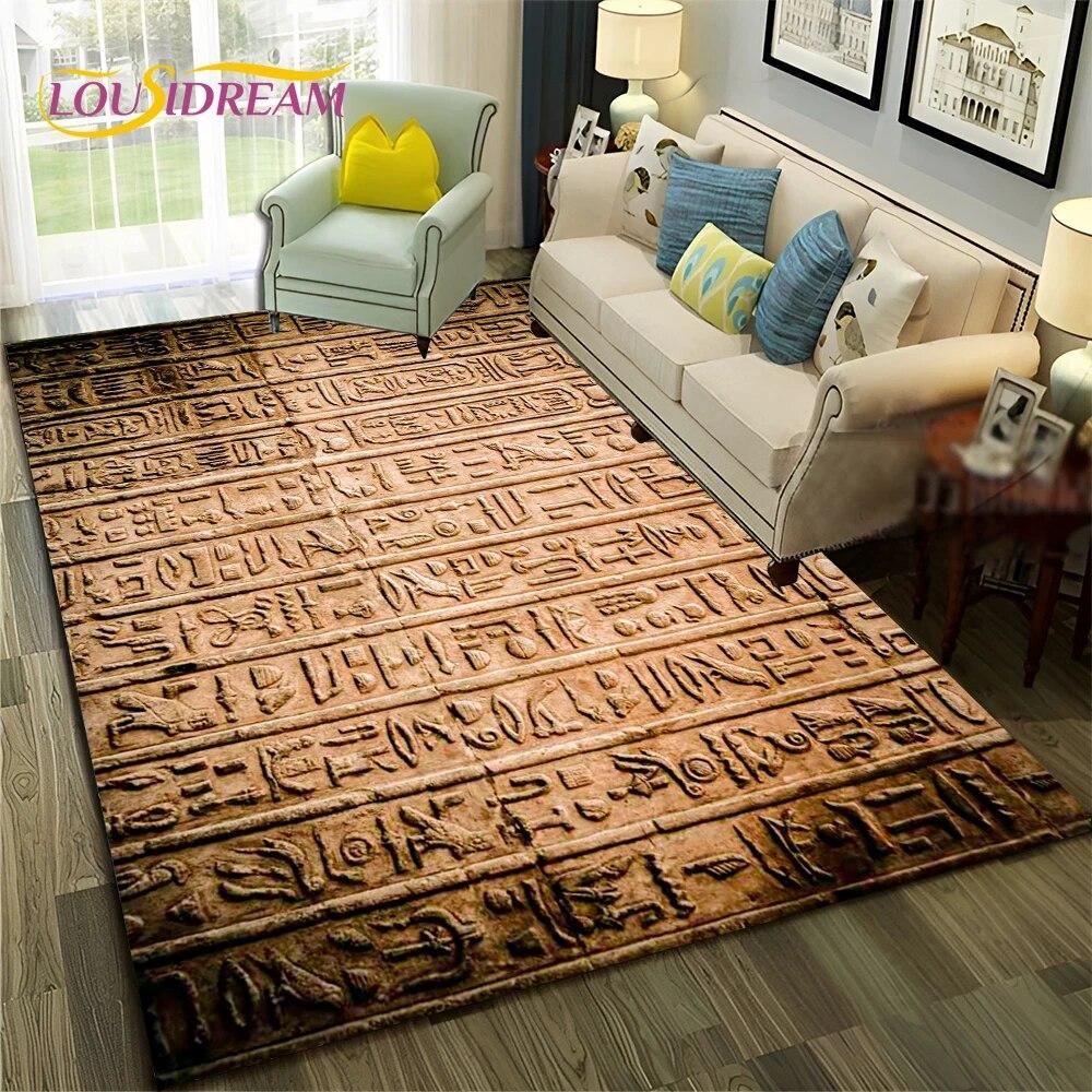 Ancient Egyptian Hieroglyphics Symbol Carpet Rug for Home Living Room Bedroom Sofa Doormat Decor,kid Area Rug Non-slip Floor Mat