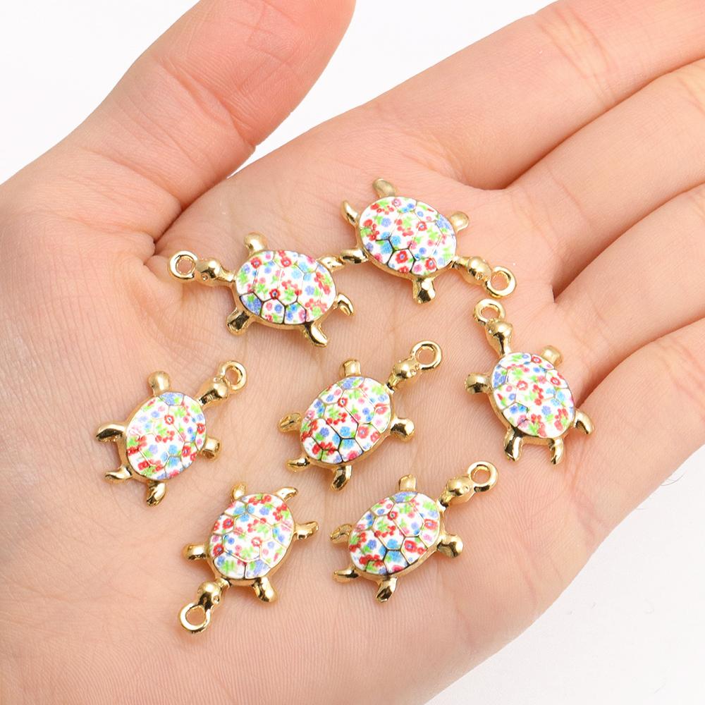 10Pcs Fashion Tortoise Shape Pendant Gold Colour Alloy Charm Jewelry Making Cartoon Sea Turtle Necklace Keychain DIY Accessories