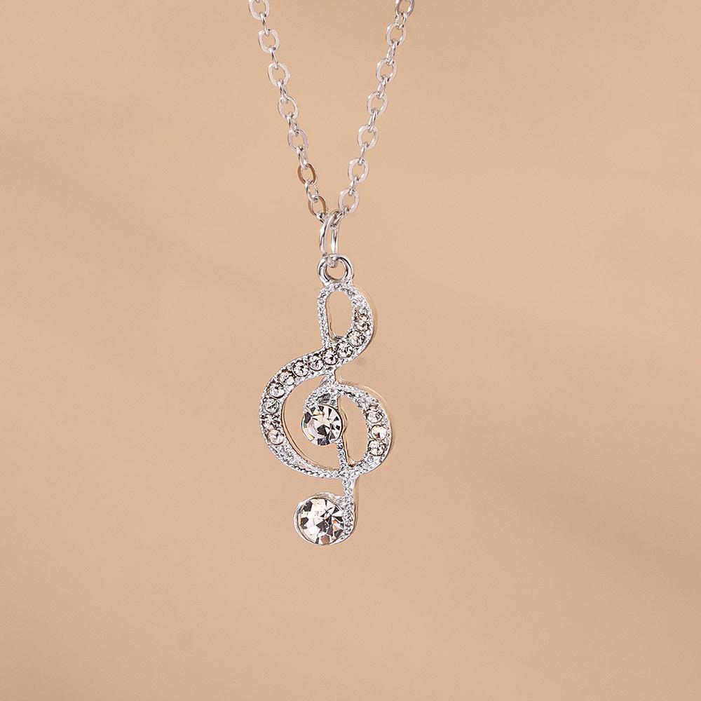 Aihua Gold Silver Color Delicate Crystal Music Note Necklaces for Women Girls Korean Musical Pendant Necklace Jewelry Gifts