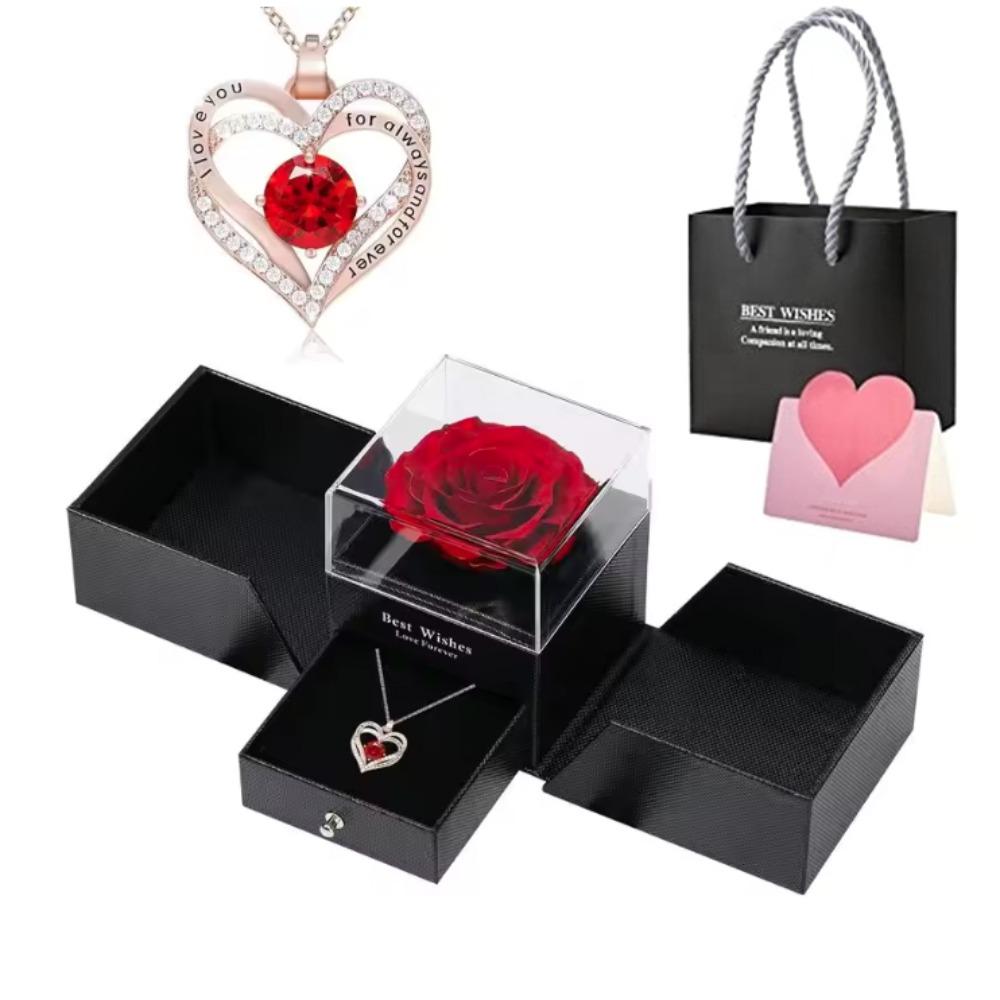 Boîte Cadeau Rose Double Cœur Collier Amour - incrusté Collier pour Femmes Anniversaire