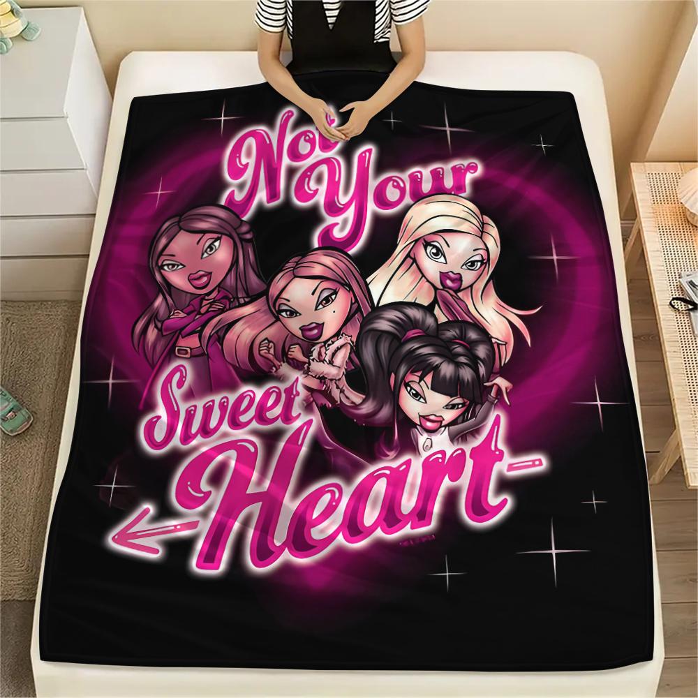 

1 шт. Фланелевое одеяло с принтом Bratz, Высококачественное, Для всех сезонов, Декор для дома, Тепло и уют, Идеально для рождественских подарков 80cm x 120cm