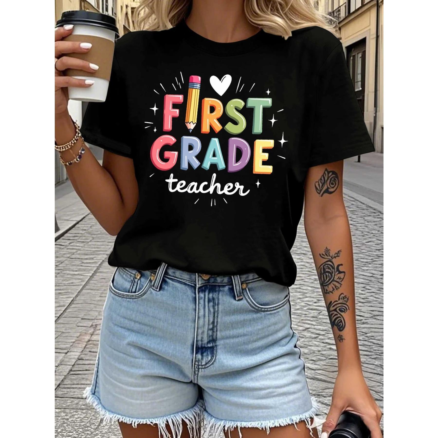 Grade Teacher Pencil Heart Pure Women s T-shirt Comfort Fit, Teaching Profession Wear, Outfit, Cute Teacher Shirt S чёрный
