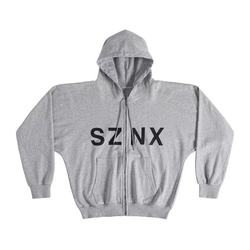 Mens Oversized Gray Hooded Zip-Up Sweatshirt