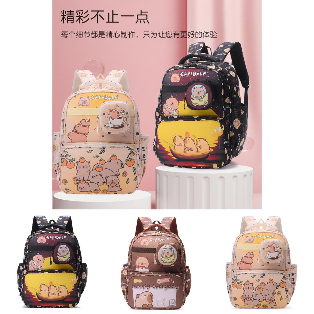 Capybara Cartoon Kids Backpack Large Capacity Lightweight Nylon School Bag For Preschool Kindergarten