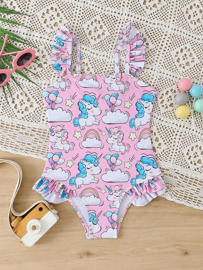 2026 European Girls' Printed One-Piece Swimsuit for Toddlers