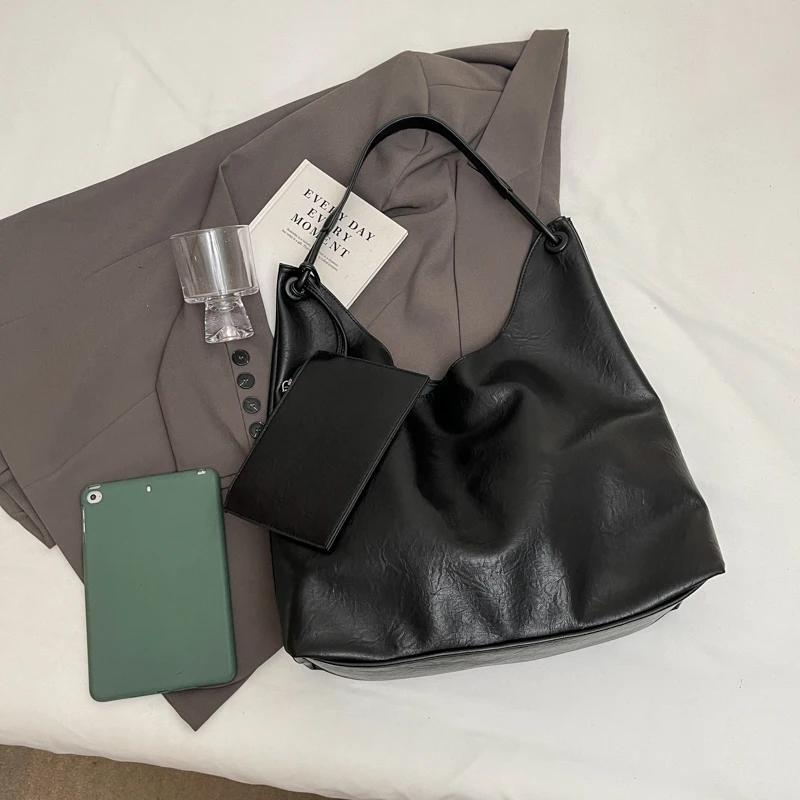 Large Capacity PU Leather 2 Pcs/set Shoulder Bags For Women Winter Trend Female Underarm Bag Lady Handbags Tote Bag KTY