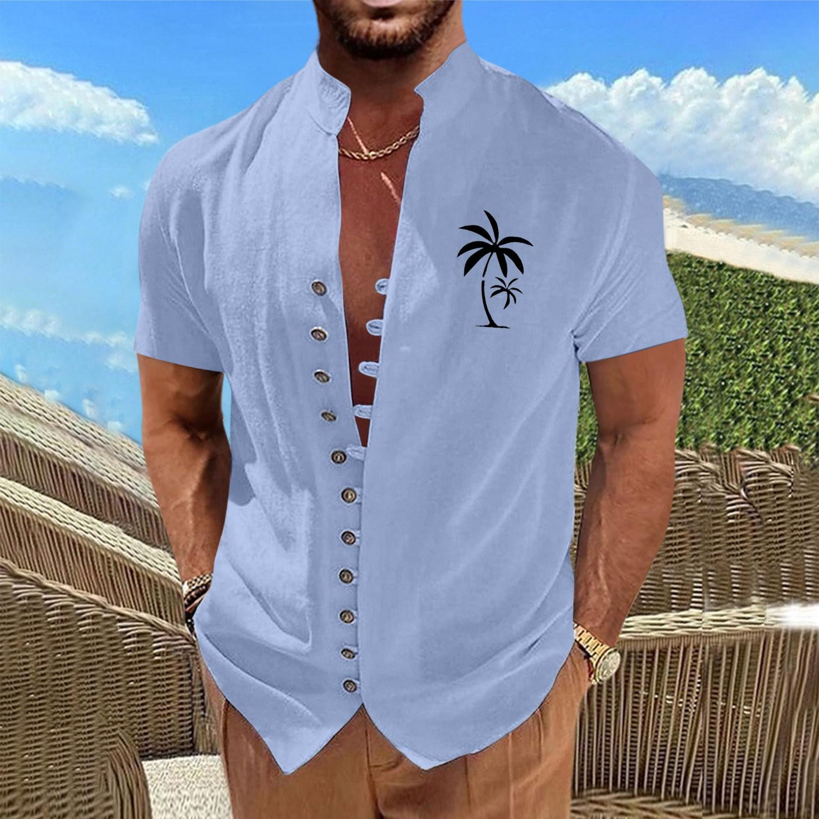 Новая мужская повседневная свободная рубашка в стиле ретро с короткими рукавами и принтом — фото 6