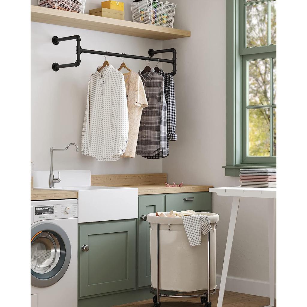 SONGMICS Wall-Mounted Clothes Rack, Set of 2, Industrial Pipe Clothes Hanging Bar, Space-Saving, 110 X 30 X 29.3 Cm, Each Holds Up To 60 Kg