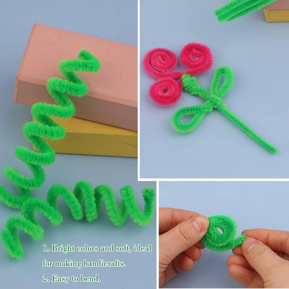 100/200/300 Pieces Pipe Cleaners Chenille Stem, Fruit Green Color Pipe Cleaners Set for Pipe Cleaners DIY Arts Crafts Decoration