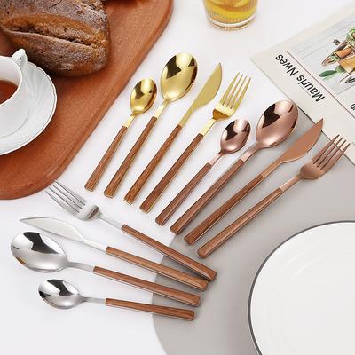 4 pezzi set di stoviglie con specchio in acciaio inox posate in legno stoviglie ristorante casa set da pranzo cucina hotel