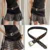 Rivets Embellished Waist Girdle Leopard Print PU Belt Edgy Unique Fashion Waist Strap for Casual and Party Outfits