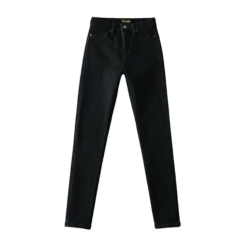 

European High-Waisted Skinny Fit Velvet Denim Pants - Women s Slimming Peach Hip Lifting Large чорний