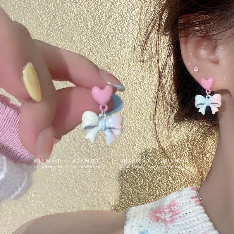 

Summer Sweet Colorful Dopamine Bow Stud Earrings Female Simple Cute Cloud Earrings Eardrops Unique Earrings Sweet Bows stud earrings