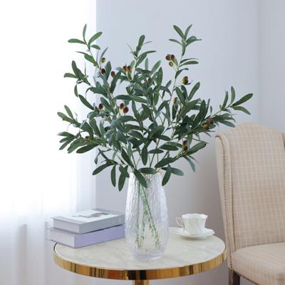 Artificial Olive Branch Fake Ten Forked Olive Green Leaves Fruits Branch Decor