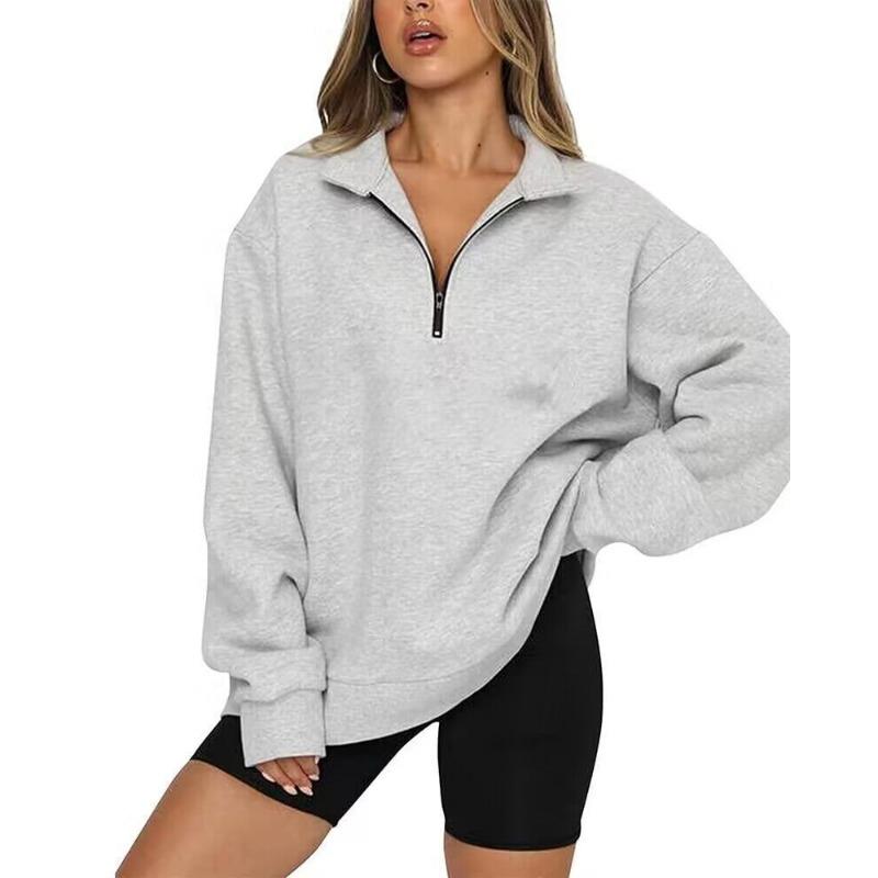 New Winter Women's Sweatshirt Plus Velvet Top Loose Solid Color Pocketless Sweatshirt
