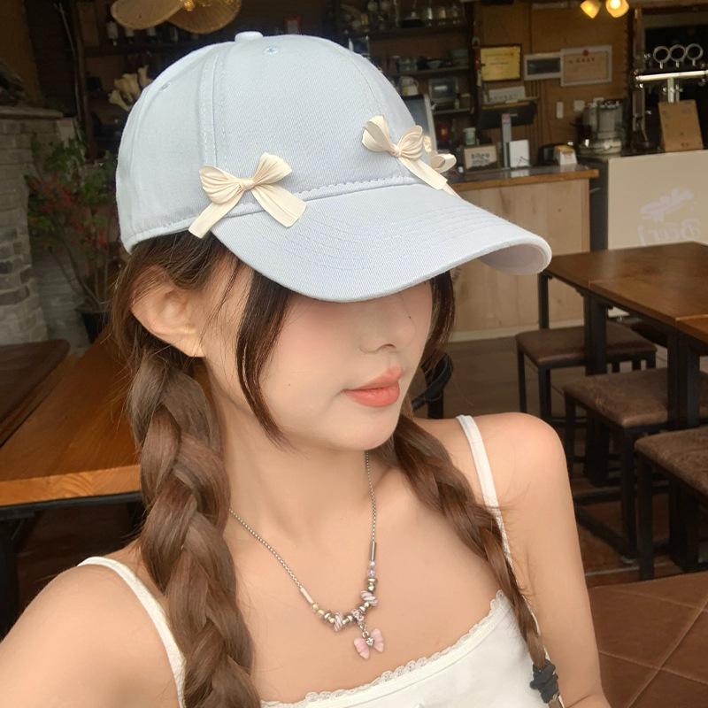 Sweet Korean Pink Bow Baseball Cap For Lady Girl Soft Cotton Adjustable Peaked Hat Outdoor Wide Brim Sun Protection Visors Hats
