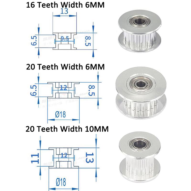 Gt2 tomgangsinnstillingsremskivelager 16T 20T 3/5 mm boring F 6 mm reim reprap 3D-skriver