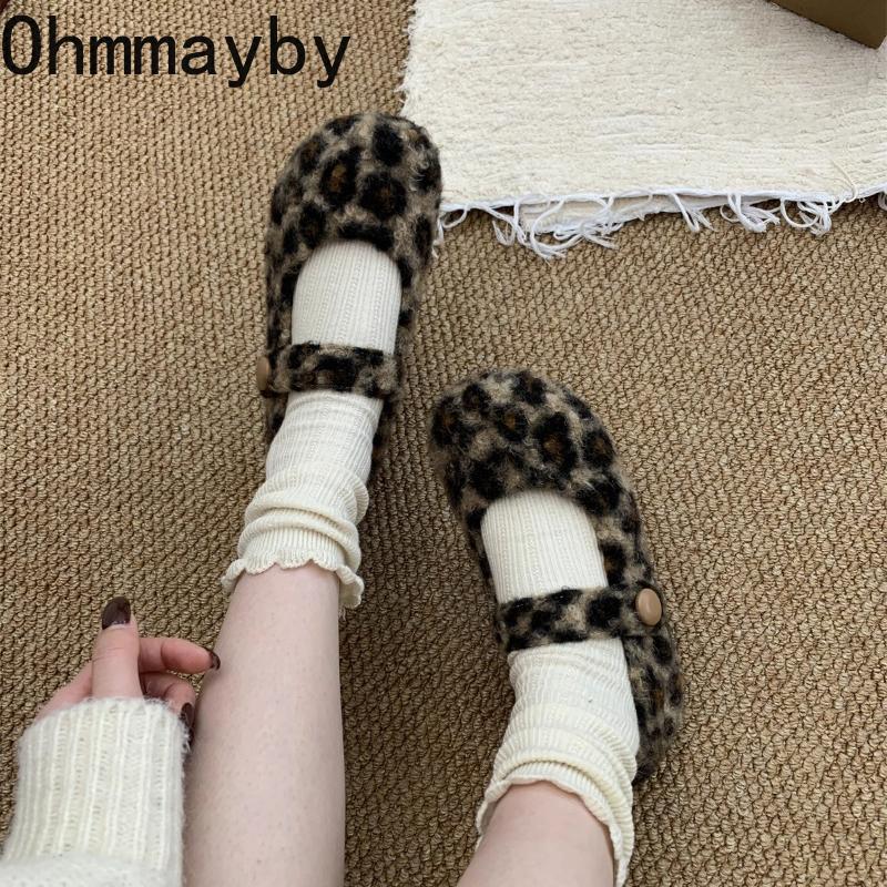 Autumn Winter Short Plush Women Mary Jane Shoes Comfort Round Toe Soft Sole Shoes Outdoor Warm Cotton Flats Shoes