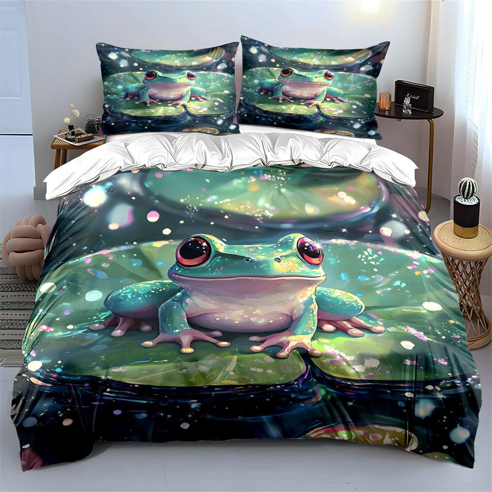 Colorful Frog Decorative Set Soft Comfortable Duvet Cover Bedding Set Included 1*Duvet Cover & 2*Pillowcases, Gift