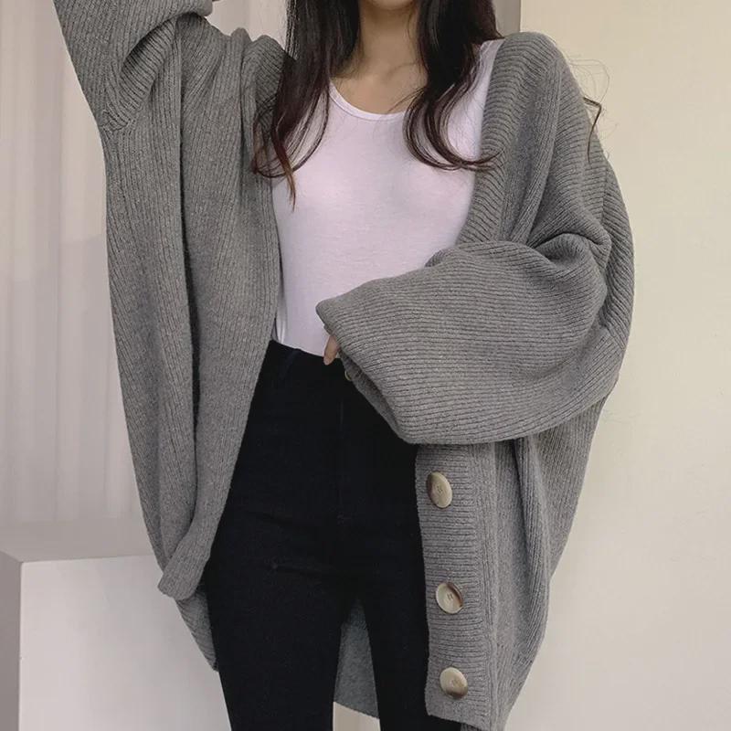 Korean Chic V-Neck Lantern Sleeve Knit Cardigan Sweater Coat
