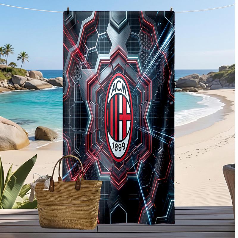 Πετσέτα Θαλάσσης AC Milan με Σχέδιο Γρήγορου Στεγνώματος Μαλακή Πετσέτα Φορητό Μεγάλο Ορθογώνιο Κάλυμμα Παραλίας για Ταξίδια Πισίνα
