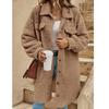Autumn Winter Long Sleeve Lapel Plush Coat Female Casual Office Outer Wear Long Coat Ladies Elegant Solid Color Warm Coat