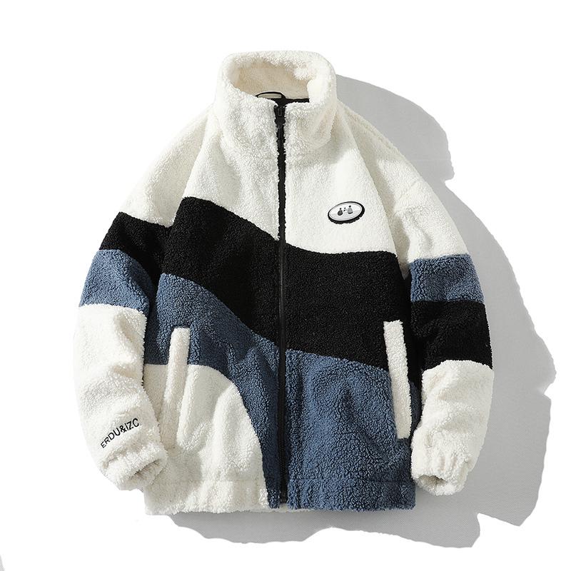 Winter Fashion Lamb Fleece Cotton Clothes Contrast Color Plus Fleece Coat Outdoor Fleece Coat