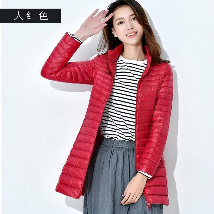 Down jacket women's winter medium and long light and thin white duck down warm and thin fashion slim jacket