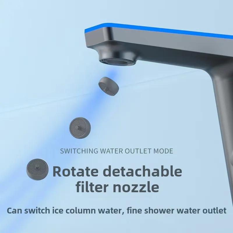 Rubinetto per lavabo con display della temperatura di fascia alta, luce LED, 2 modalità, spruzzatore, miscelatore per lavello, acqua calda e fredda, rubinetto per lavaggio con foro singolo per bagno