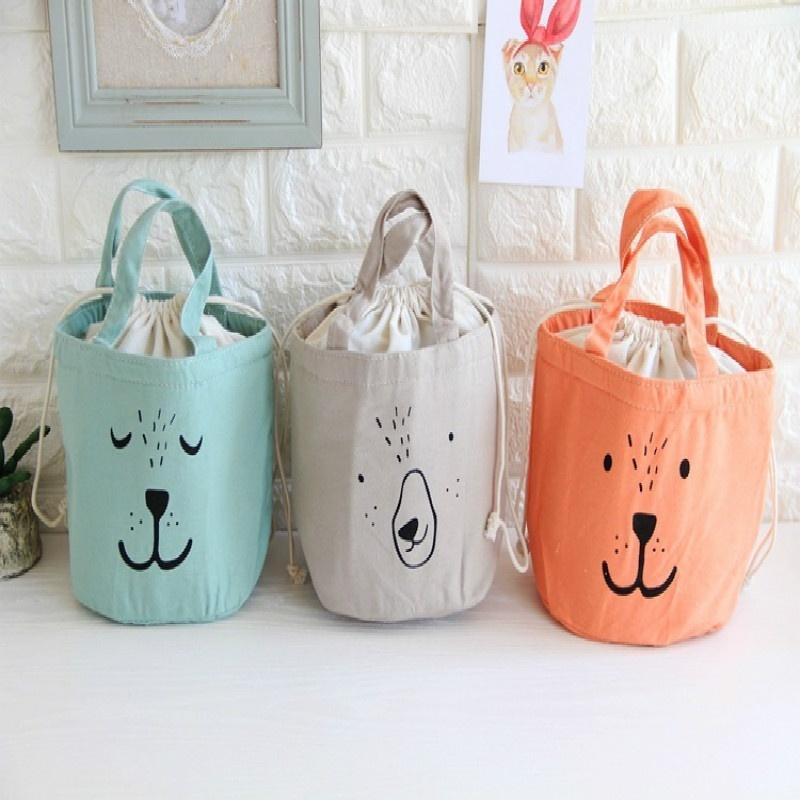 2018 cloth expression insulated lunch box bag ice packs Nordic style cotton cooler bag cartoon porta