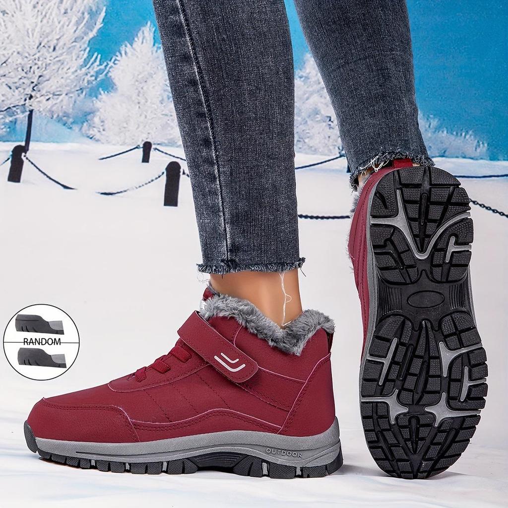 Women's Waterproof Plush Snow Boots - Non-Slip, Wide Fit with Velcro