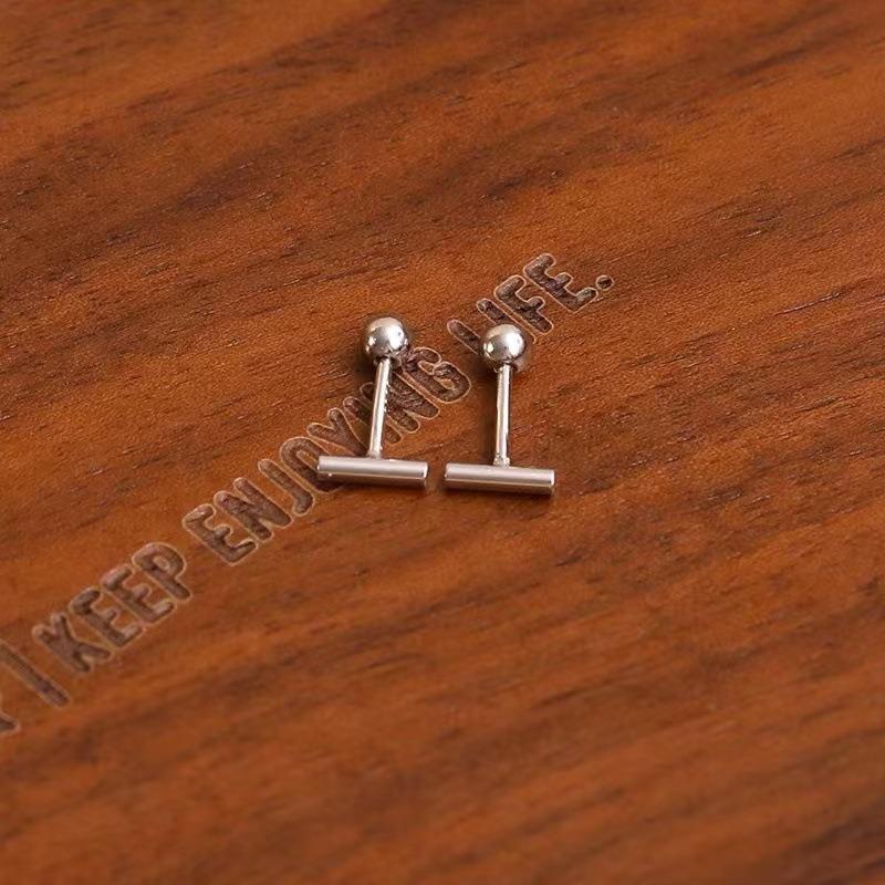 

Ear Piercing One-word Earrings Screw-buckle Female Students Simple and Versatile Ear Bone Nail Earrings 2Pcs