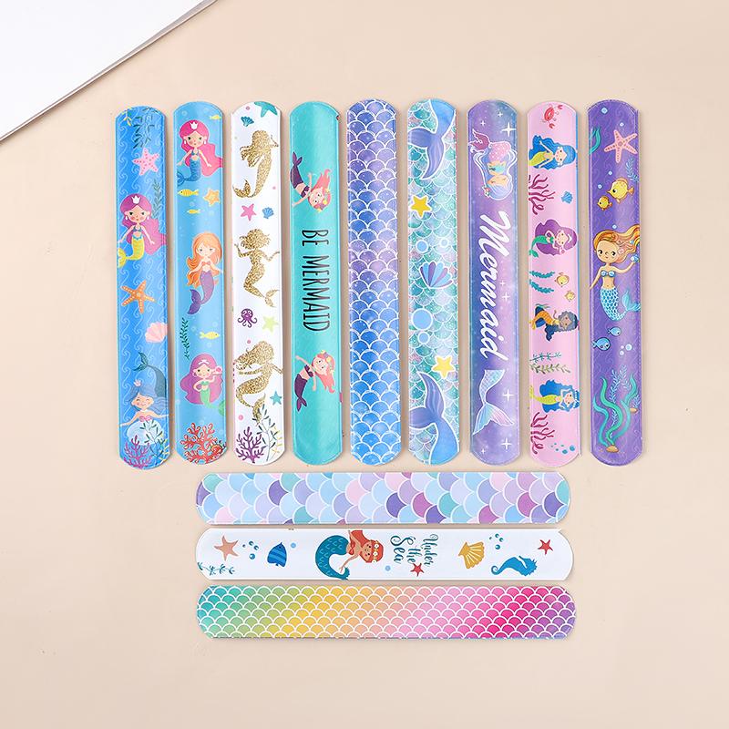 12pcs Mermaid Slap Bracelets Girls Little Mermaid Birthday Party Favors Gift for Guest Kids Classroom Prize Goodie Bag Filler