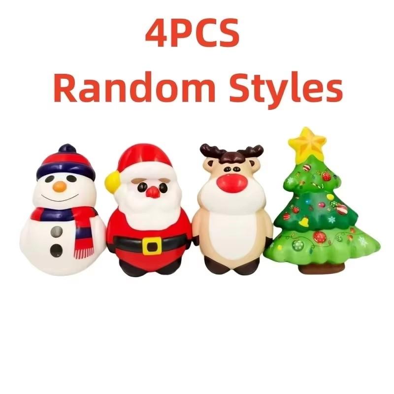 4 Pcs Christmas Slow Rebound Doll Pu Foam Toy Santa Claus Snowman Reindeer Christmas Tree Stress Relief Pinch Music